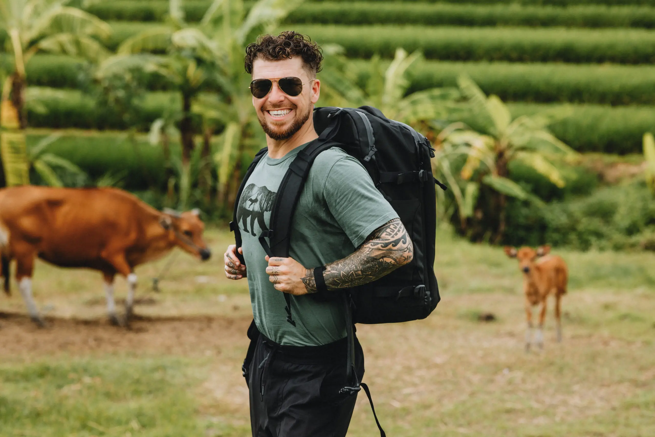 will in bali with a backpack