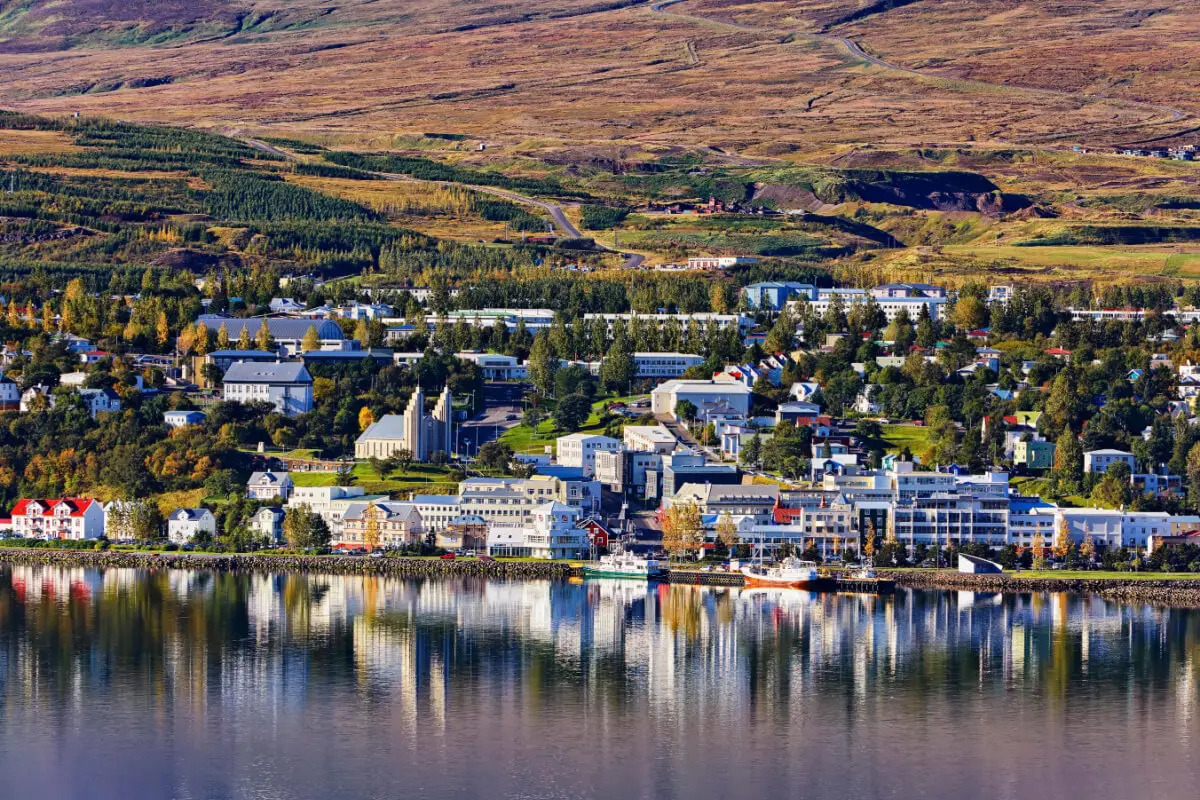 Akureyri over a fjord.