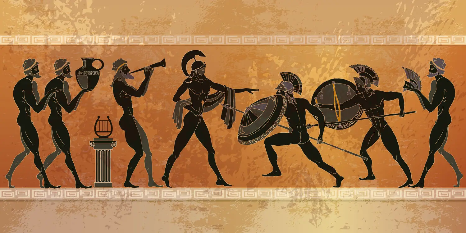 A piece of traditional ancient Greek art portraying a battle