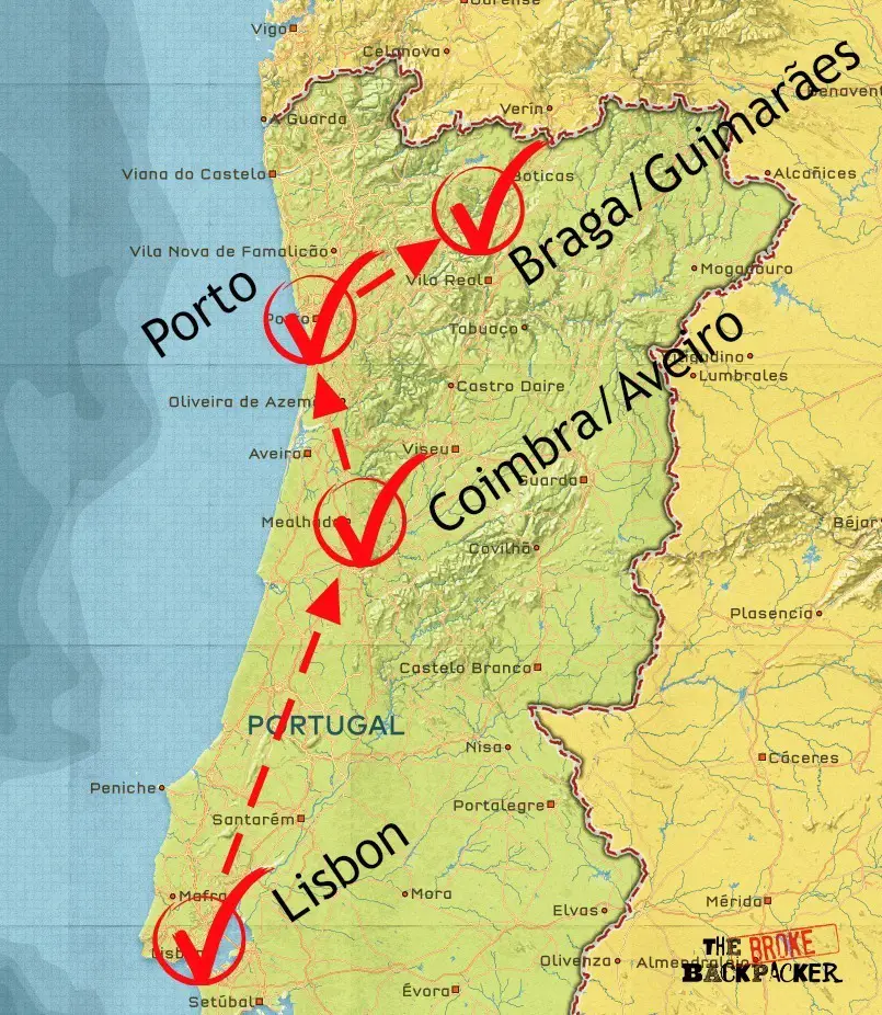 backpacking portugal itinerary map 10 days