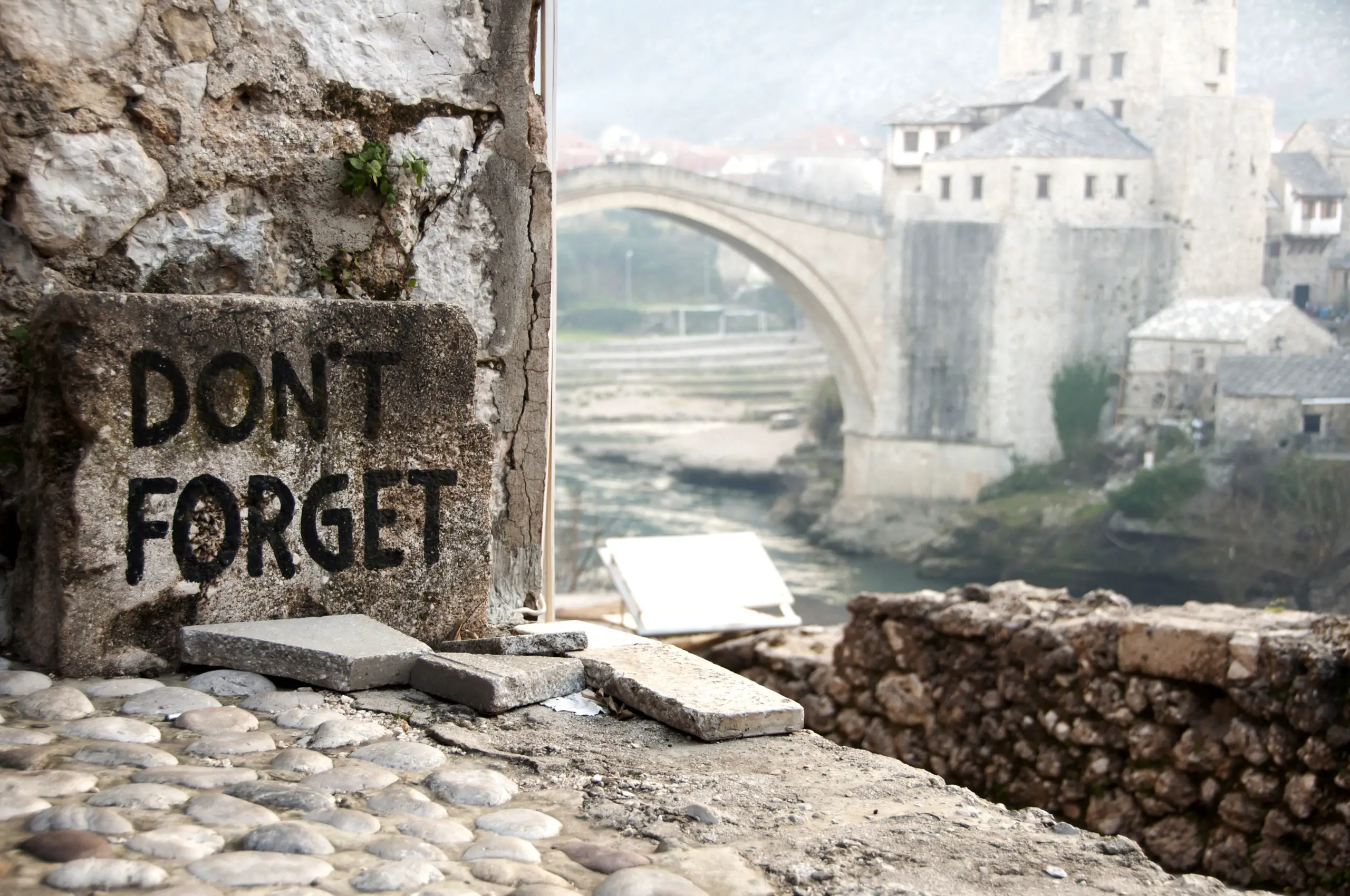 The ancient bridge in Mostar in Bosnia was blown up during the war.
