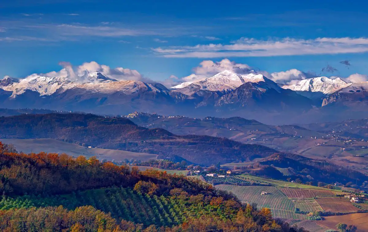 sibillini mountains covered in snow in marche italy