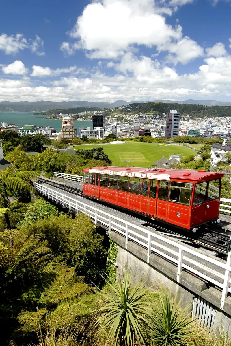 A red car in wellington on the south island of new zealand