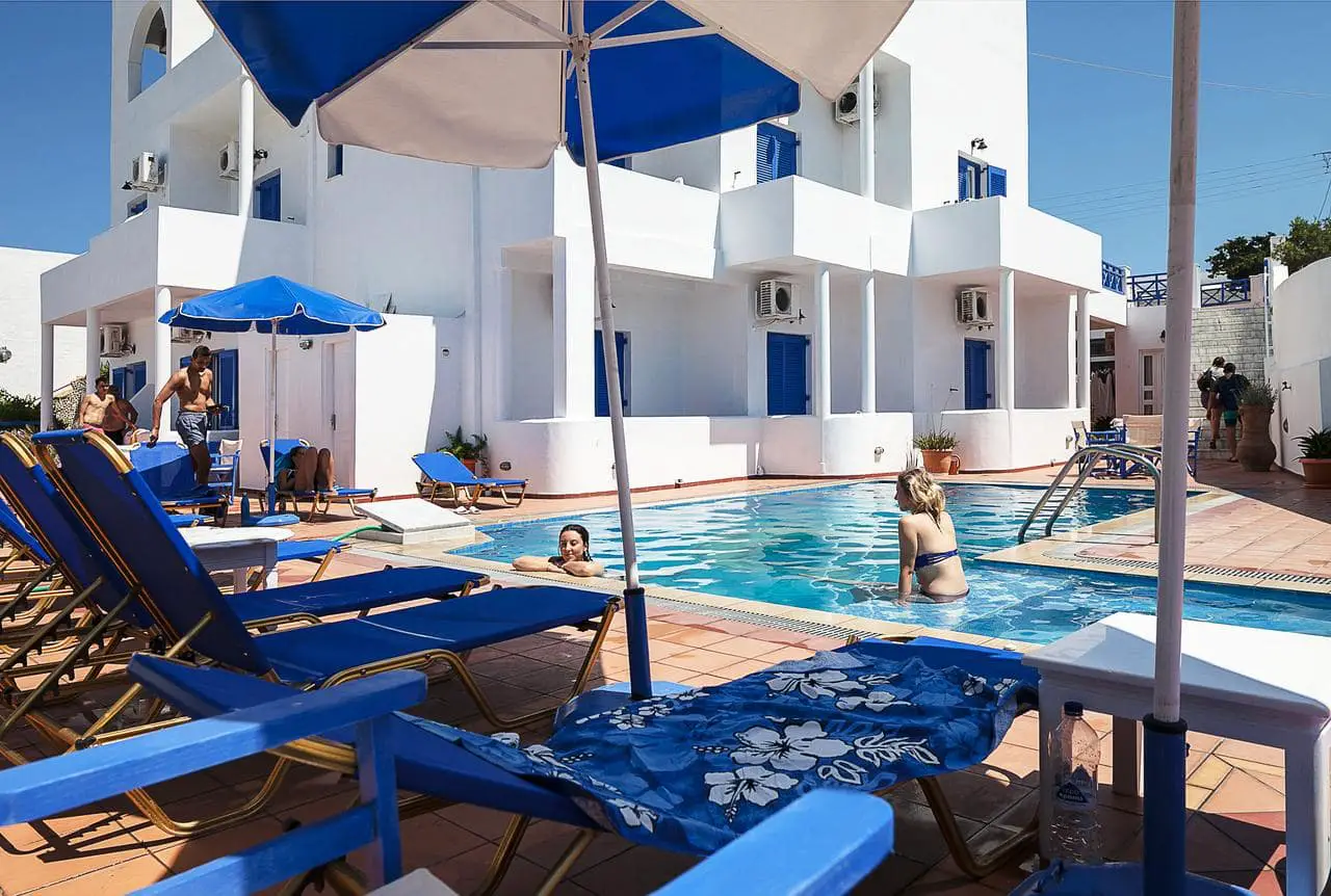 A beautiful tourist accommodation in Santorini with a pool