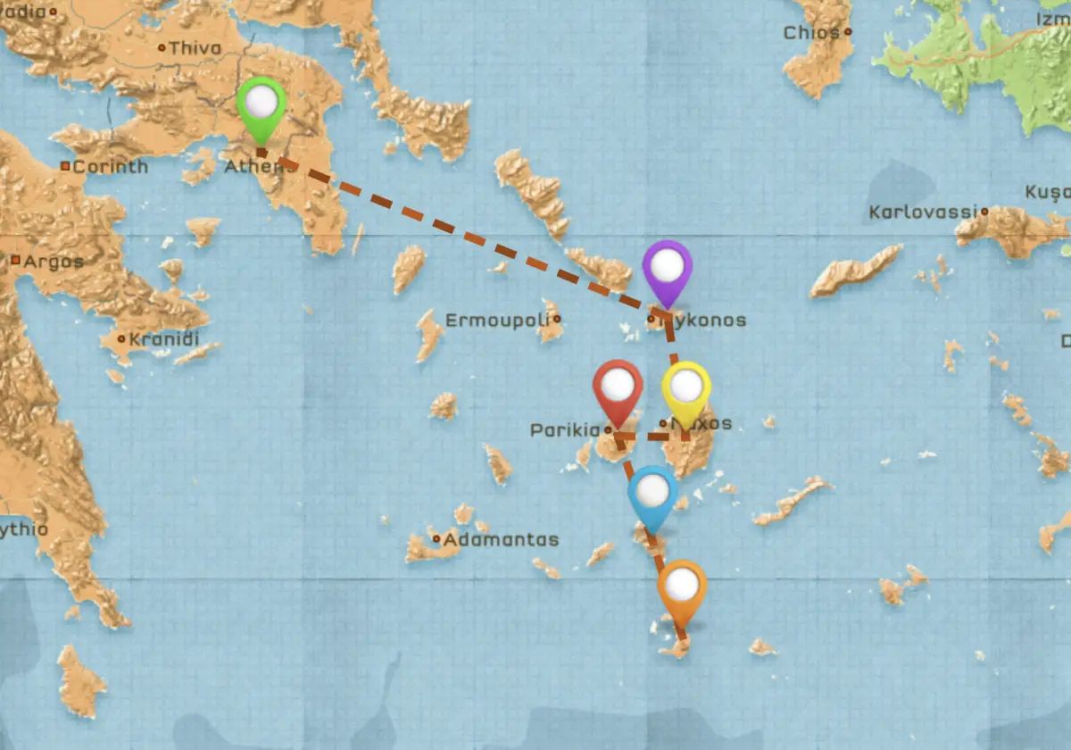 Map of Travel Itinerary for Greece #1