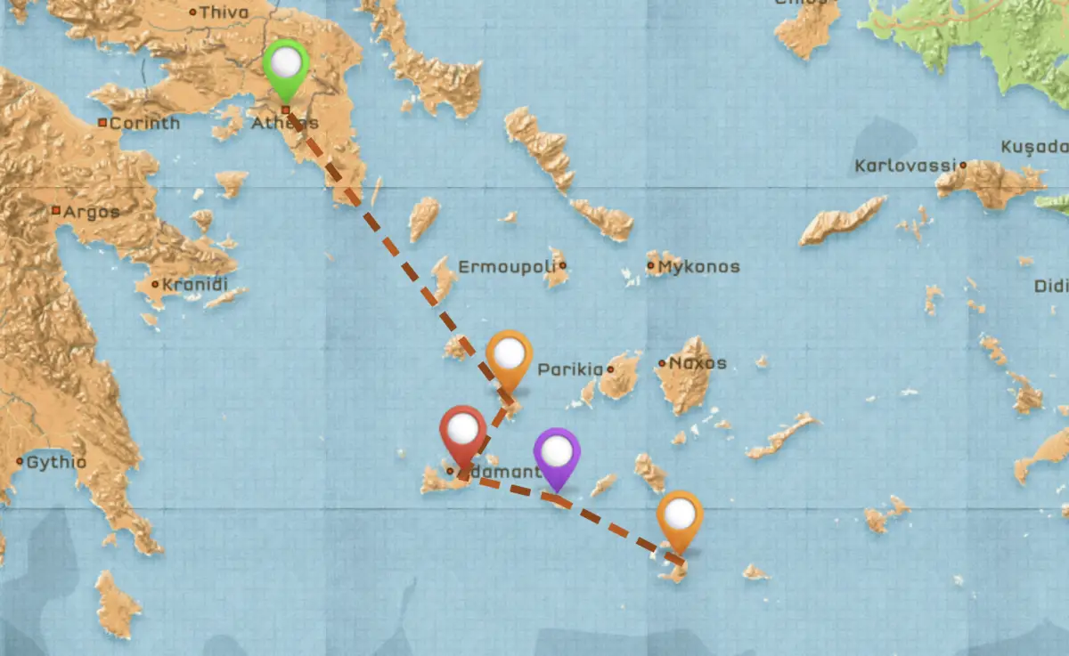 Map of Travel Itinerary for Greece #2
